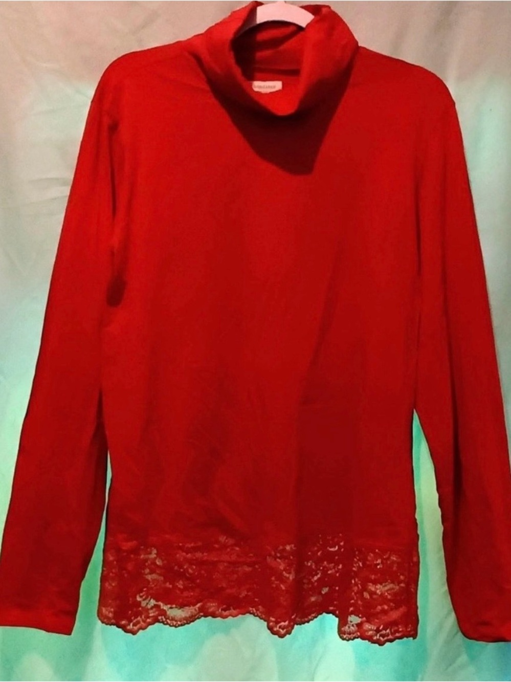 Sundance Coral Turtleneck Sweater with Lace Hem